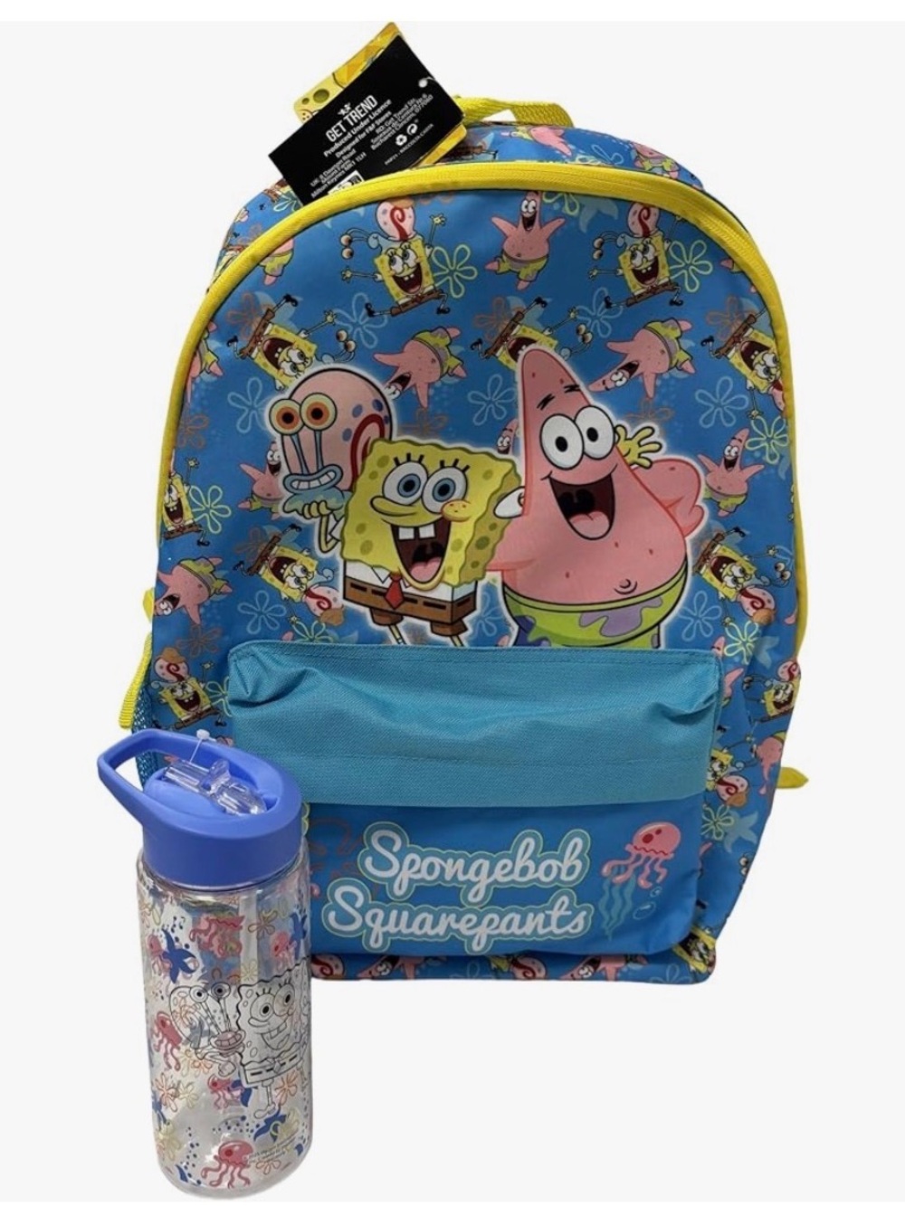 SpongeBob SquarePants Blue & Yellow Kids Backpack with Water Bottle NEW